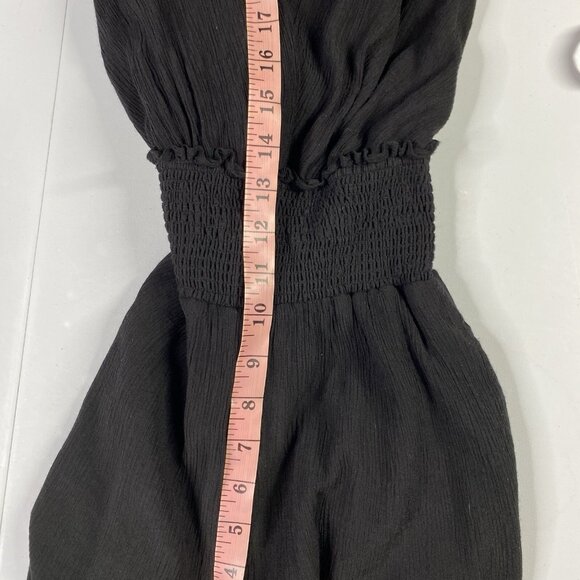 By Anthropologie Jumpsuit Womens XS Black Wide Leg Smocked Halter Keyhole V-Neck - Picture 14 of 16